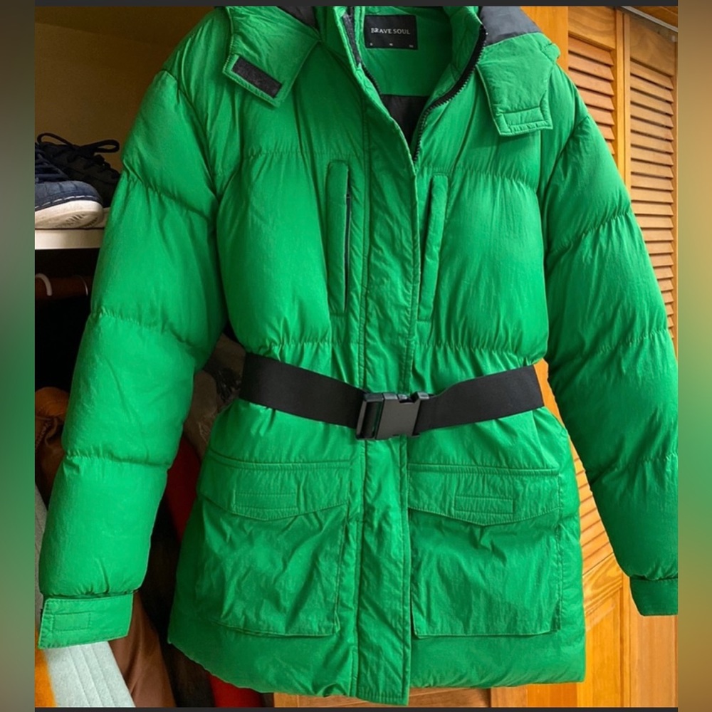 Asos bright green puffer with belt coat